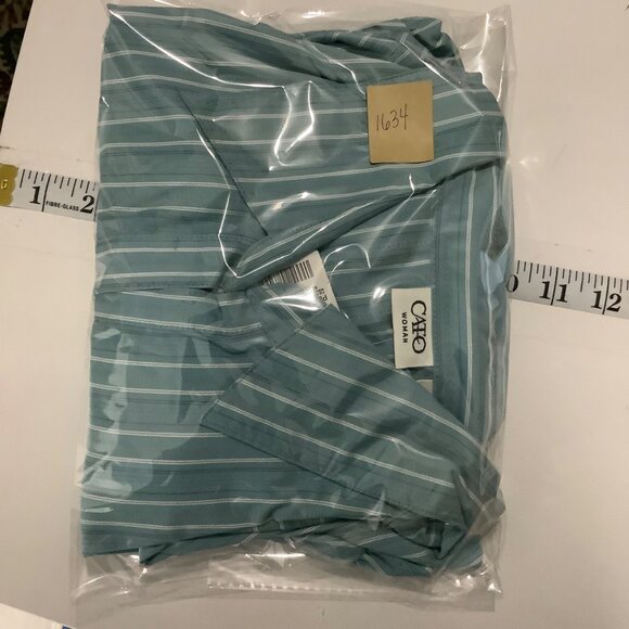 Cato Woman Plus Size 22/24W Teal Striped Button-Up Shirt 3/4 Sleeves Cotton NWT - Picture 8 of 8